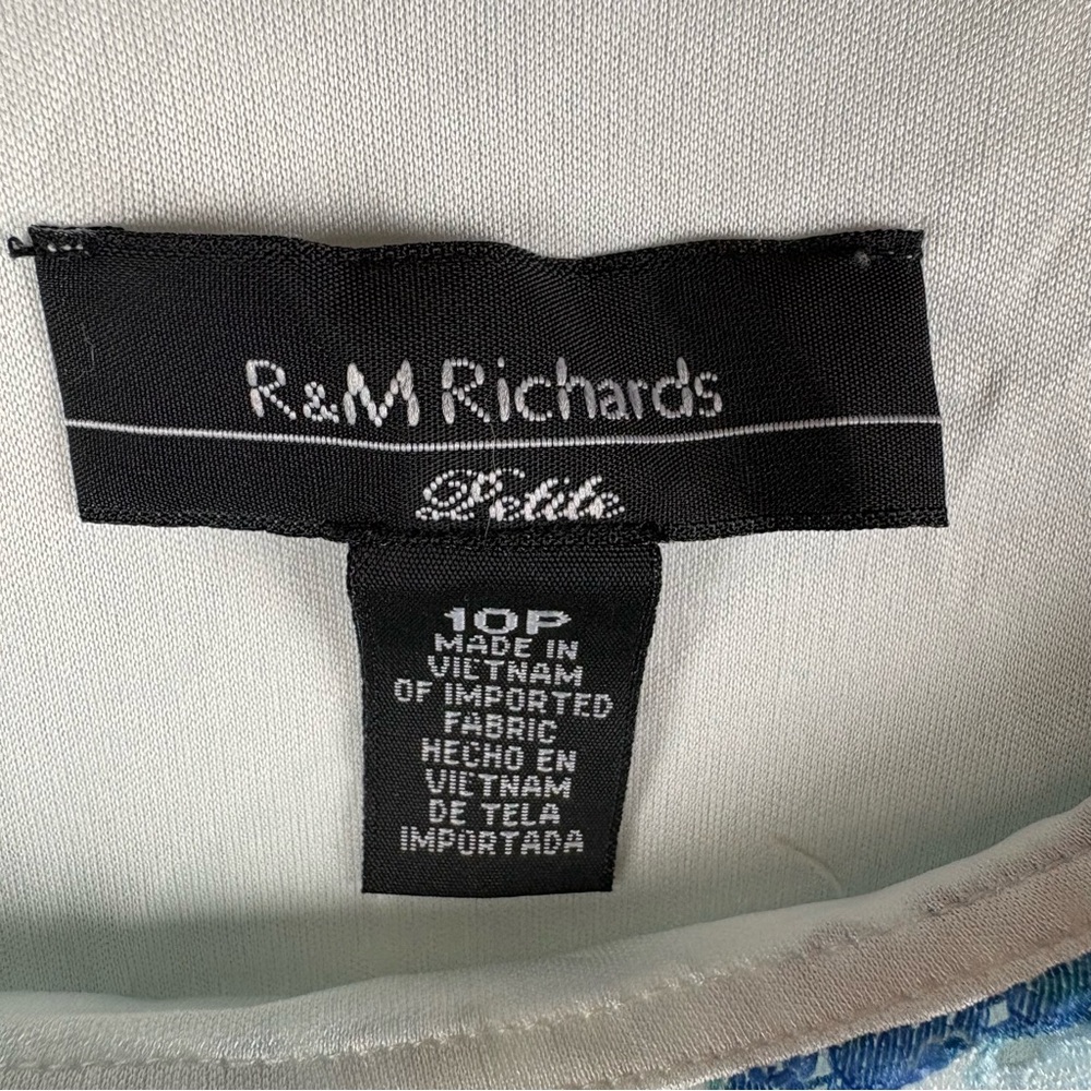 R & M Richards Blue White Floral Eyelet Sleeveless Fit and Flare Dress Size 10P - Picture 8 of 10